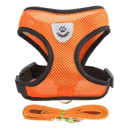 Adjustable Polyester Mesh Cat Harness Vest and Leash for Small to Medium Dogs and Puppies