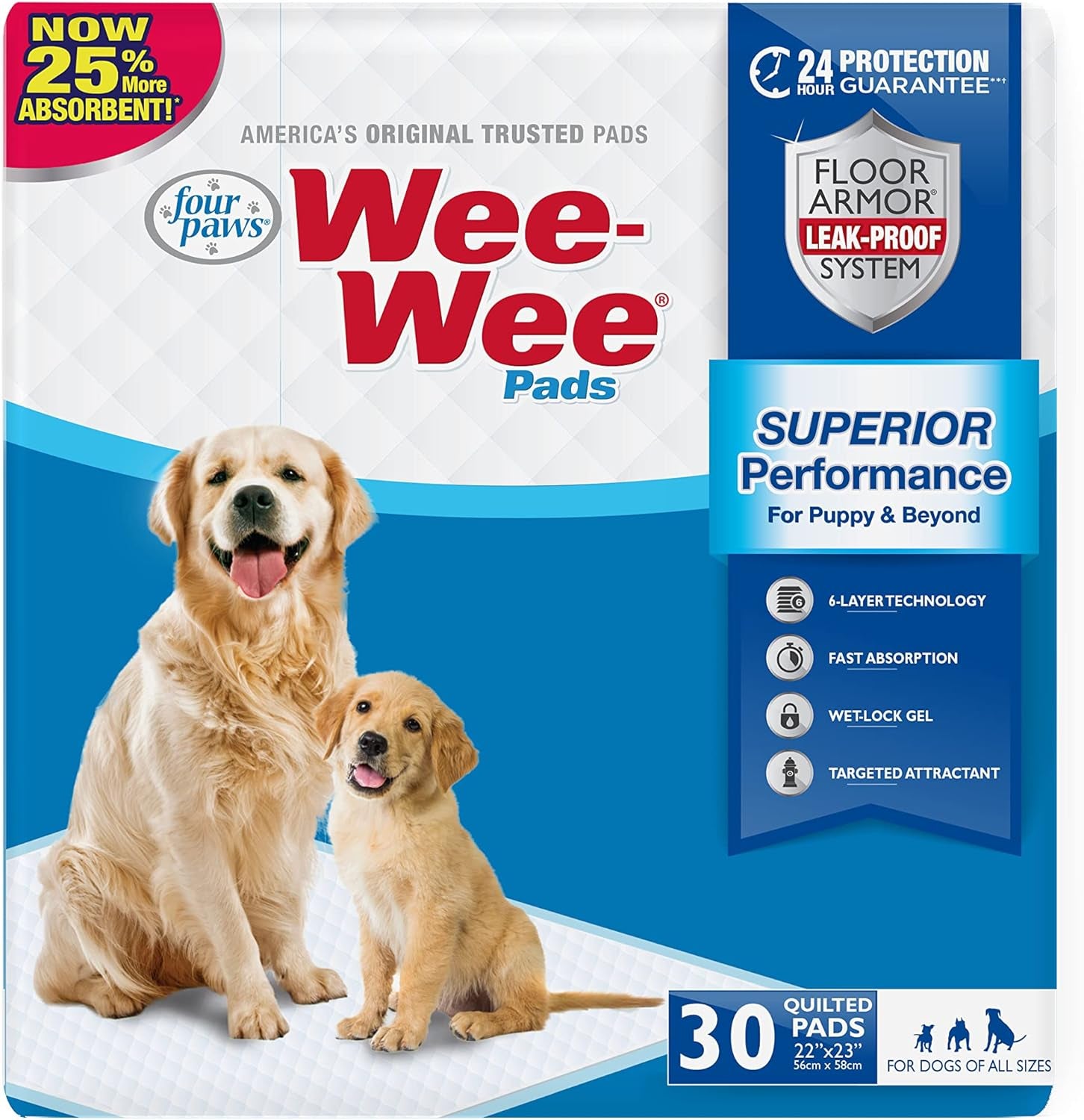 Wee-Wee Puppy Training Pads, 30 Count, Standard Size 22" x 23" for Dogs