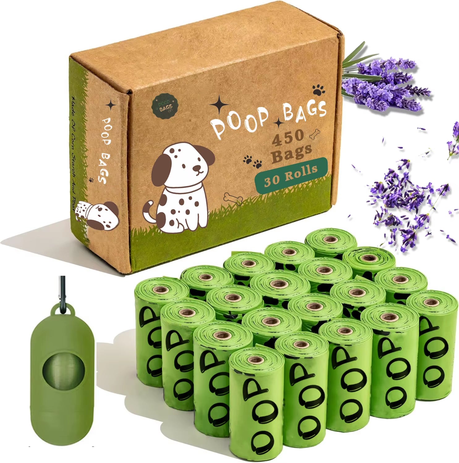 Biodegradable Dog Poop Bags Lavender Scented Pet Poop Bags with Holder Extra Thick Leakproof Dog Poop Bags with Dispenser