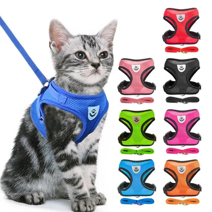 Adjustable Polyester Mesh Cat Harness Vest and Leash for Small to Medium Dogs and Puppies
