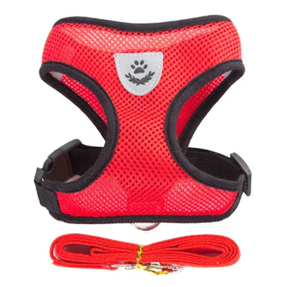 Adjustable Polyester Mesh Cat Harness Vest and Leash for Small to Medium Dogs and Puppies