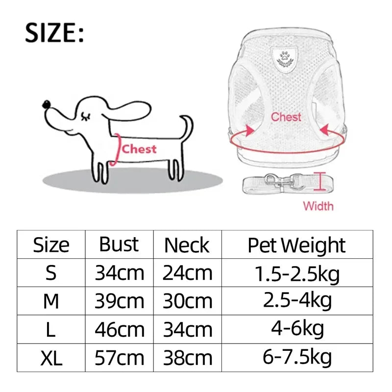 Adjustable Polyester Mesh Cat Harness Vest and Leash for Small to Medium Dogs and Puppies