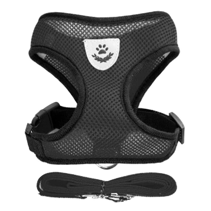 Adjustable Polyester Mesh Cat Harness Vest and Leash for Small to Medium Dogs and Puppies