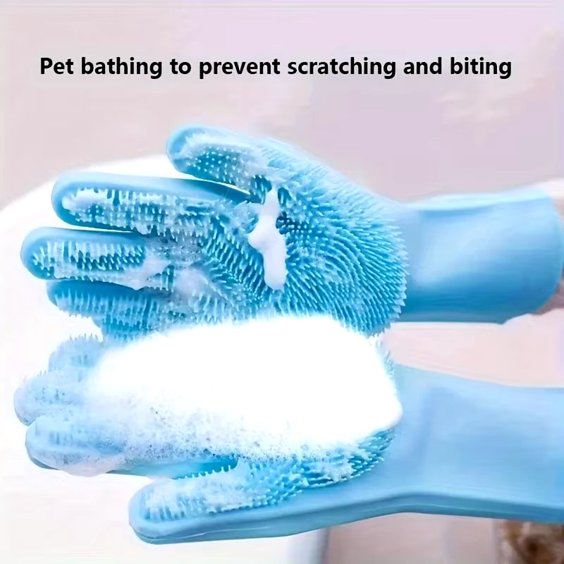Pet Grooming Cleaning Gloves Dog Cat Bathing Shampoo Glove Scrubber Magic Dishwashing Cleanner Sponge Silicon Hair Removal Glove