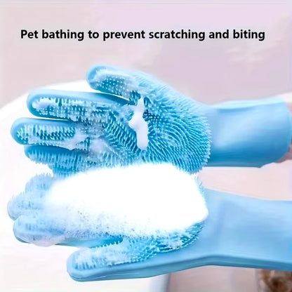 Pet Grooming Cleaning Gloves Dog Cat Bathing Shampoo Glove Scrubber Magic Dishwashing Cleanner Sponge Silicon Hair Removal Glove