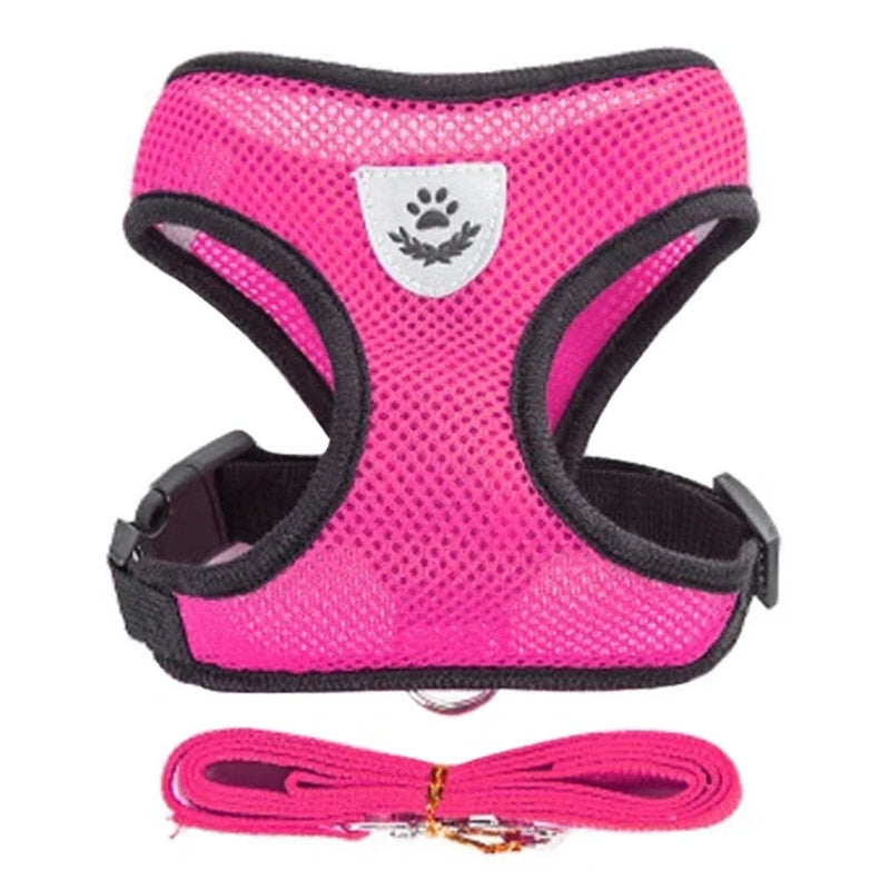 Adjustable Polyester Mesh Cat Harness Vest and Leash for Small to Medium Dogs and Puppies