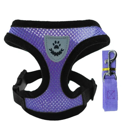 Adjustable Polyester Mesh Cat Harness Vest and Leash for Small to Medium Dogs and Puppies